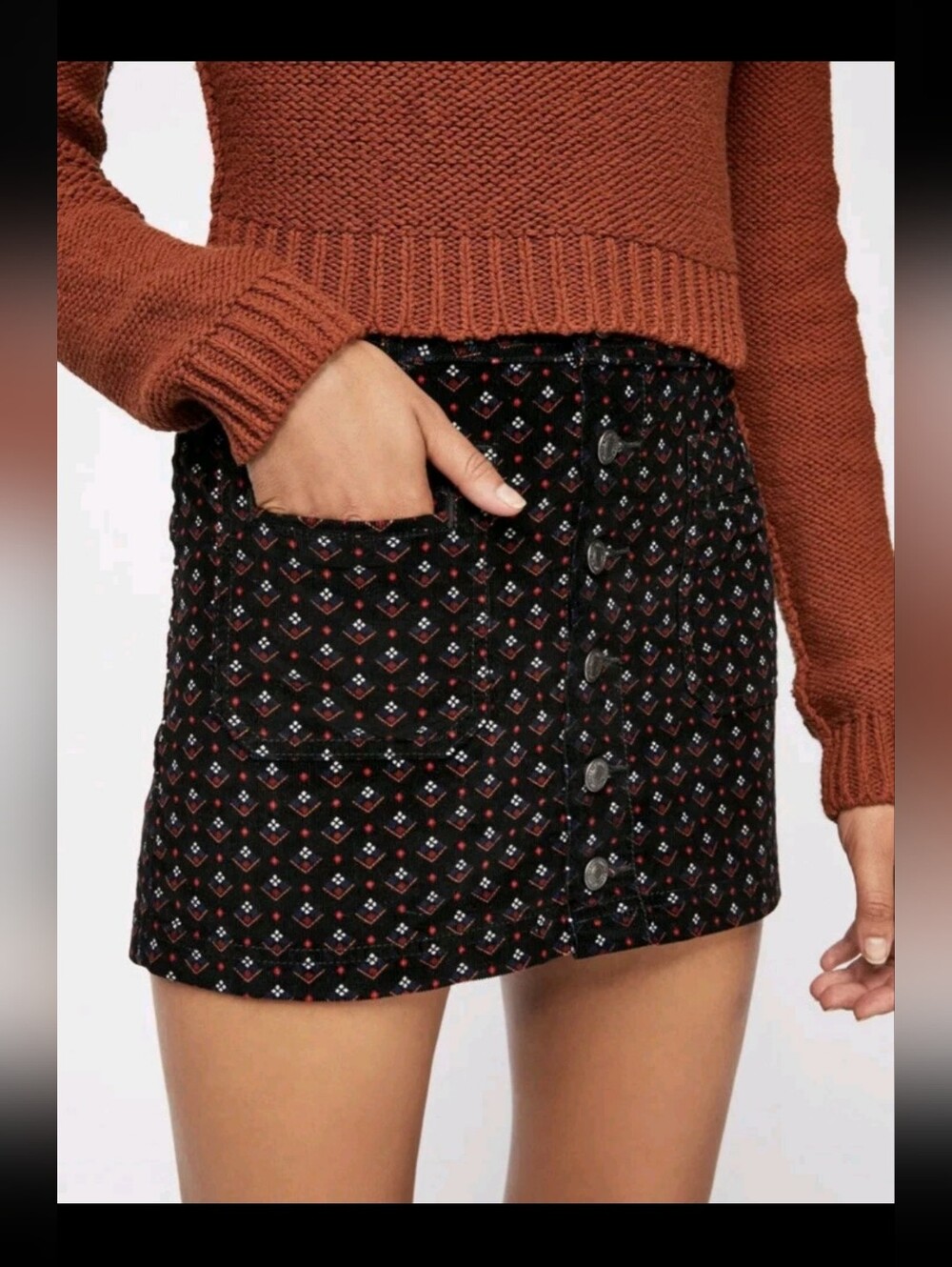 Free People We The Free Joani Corduroy Mini Skirt Black Boho Chic Size 27
